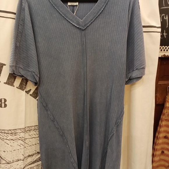 new in Dresses & Skirts - New in‎ Acid Washed blue Ribbed V-Neck Midi Dress